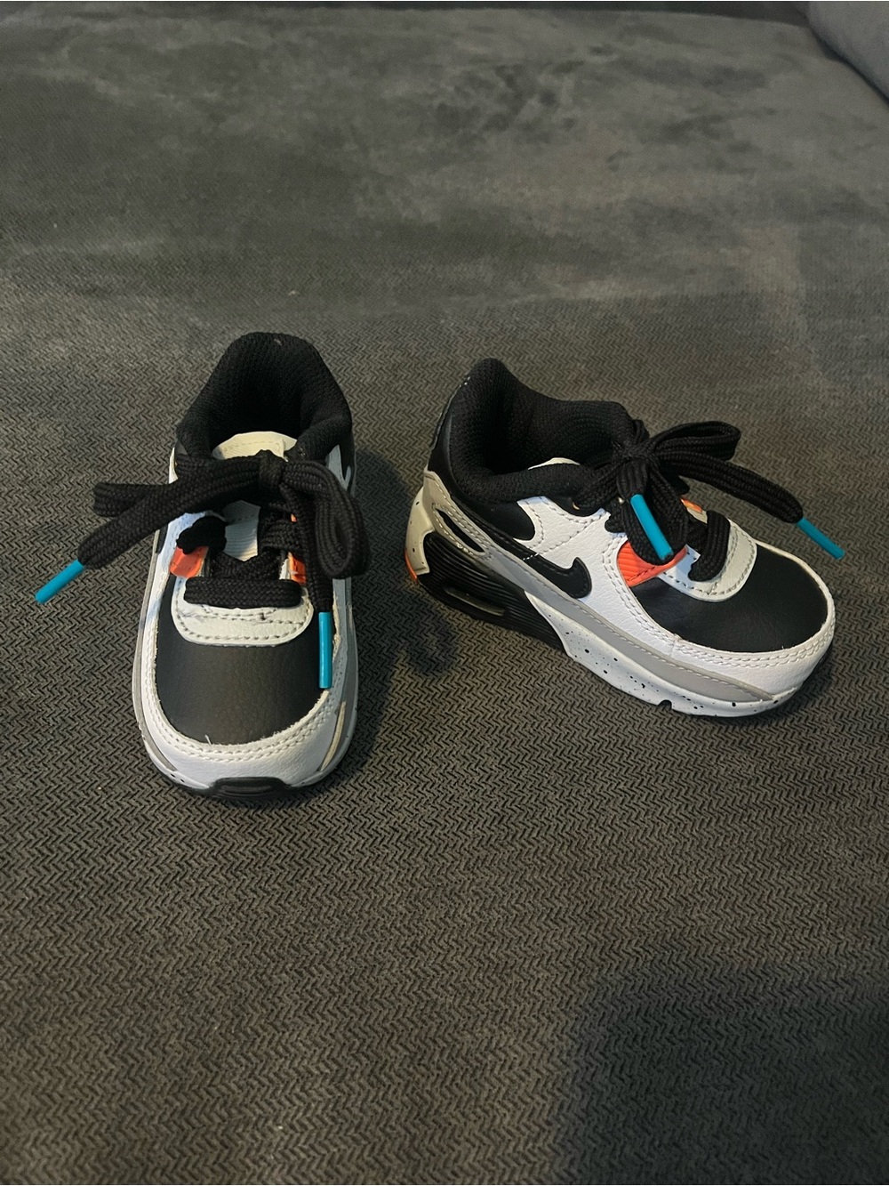 Nike Kids Air Max 90 Black White Sneakers with Orange and Teal Accents